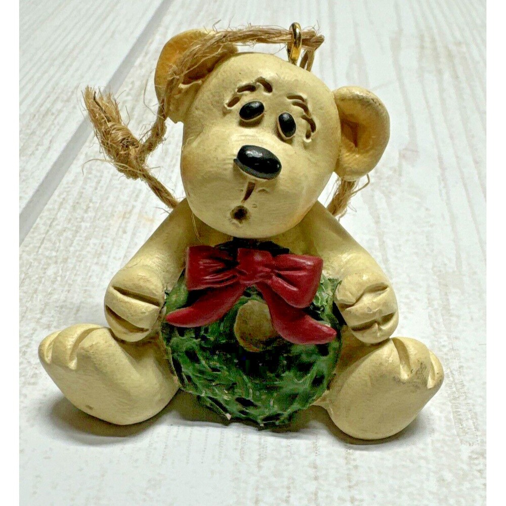 1997 Christmas Bear Ornament holding Wreath Xmas signed by artist Suzi Skoglund